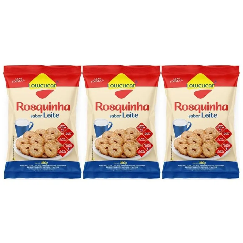 Kit 3 Rosquinha Diet Zero Lactose Leite 150g Lowçucar