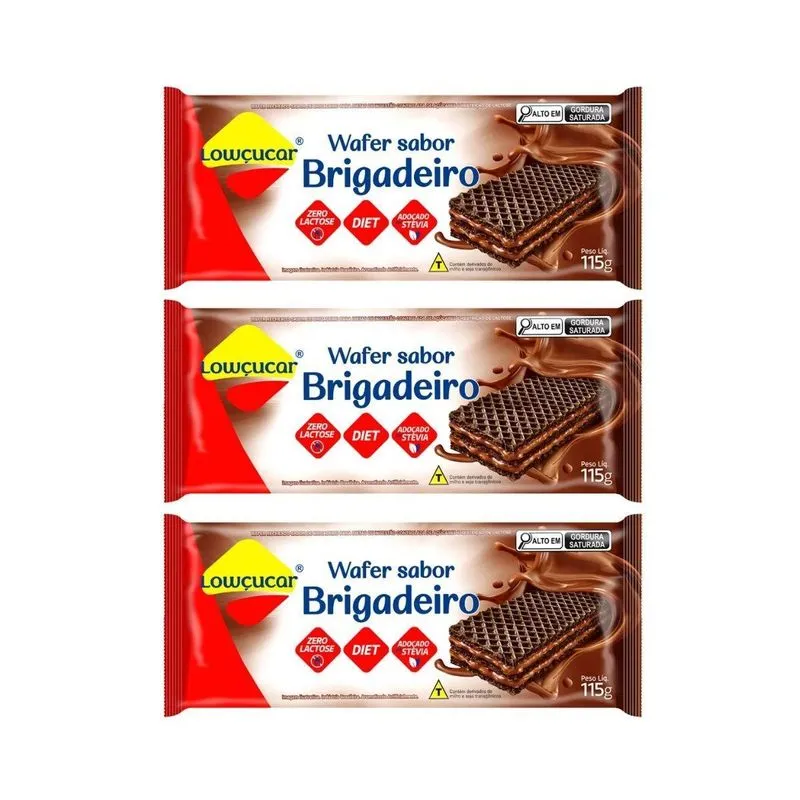 Kit 3 Wafer Diet Zero Lactose Brigadeiro 115g Lowçucar