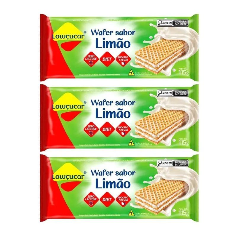 Kit 3 Wafer Diet Zero Adoçado Com Stevia Limao 115g Lowçucar