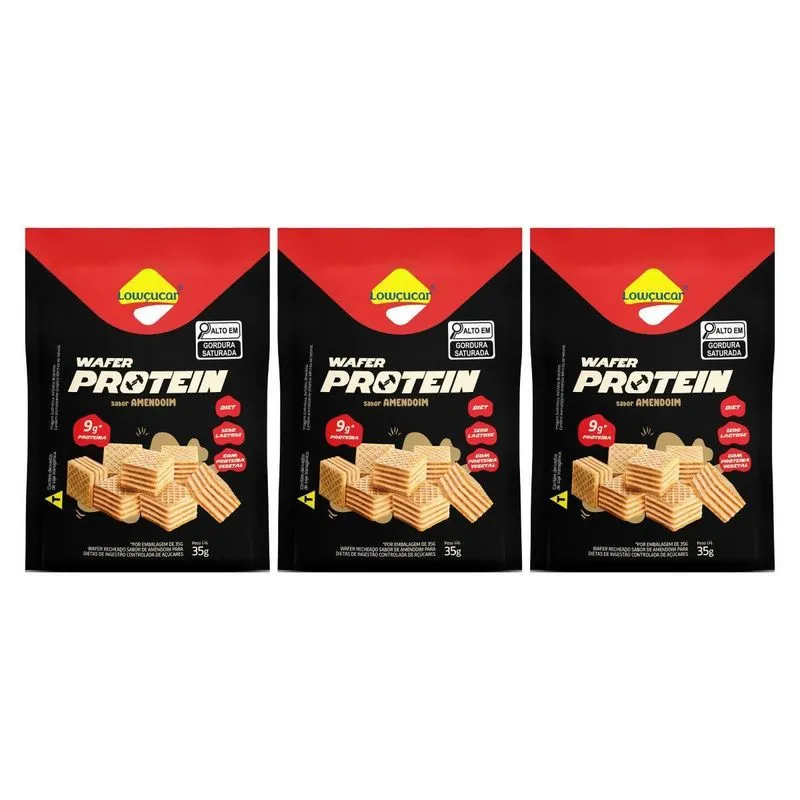 Kit 3 Wafer Protein 9g Diet Zero Lact Amendoim 35g Lowçucar