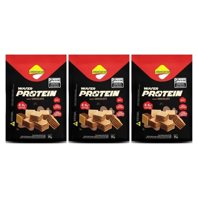 Kit 3 Wafer Protein 8,9g Diet Zero Chocolate 35g Lowçucar