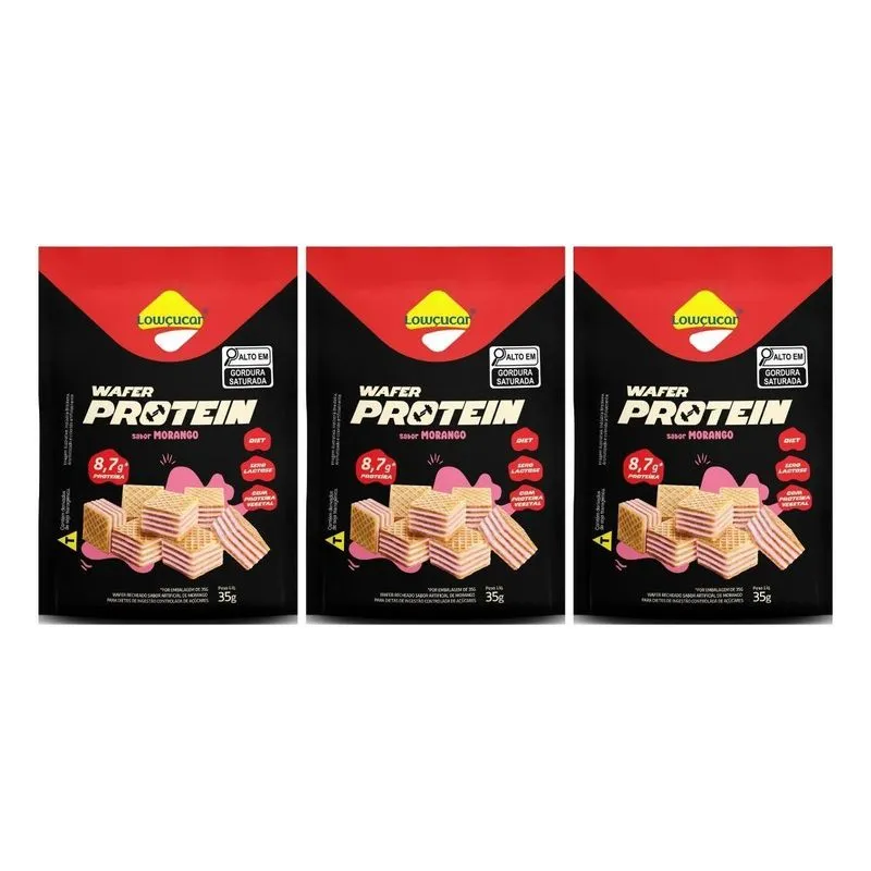 Kit 3 Wafer Protein 8,7g Diet Zero Lact Morango 35g Lowçucar