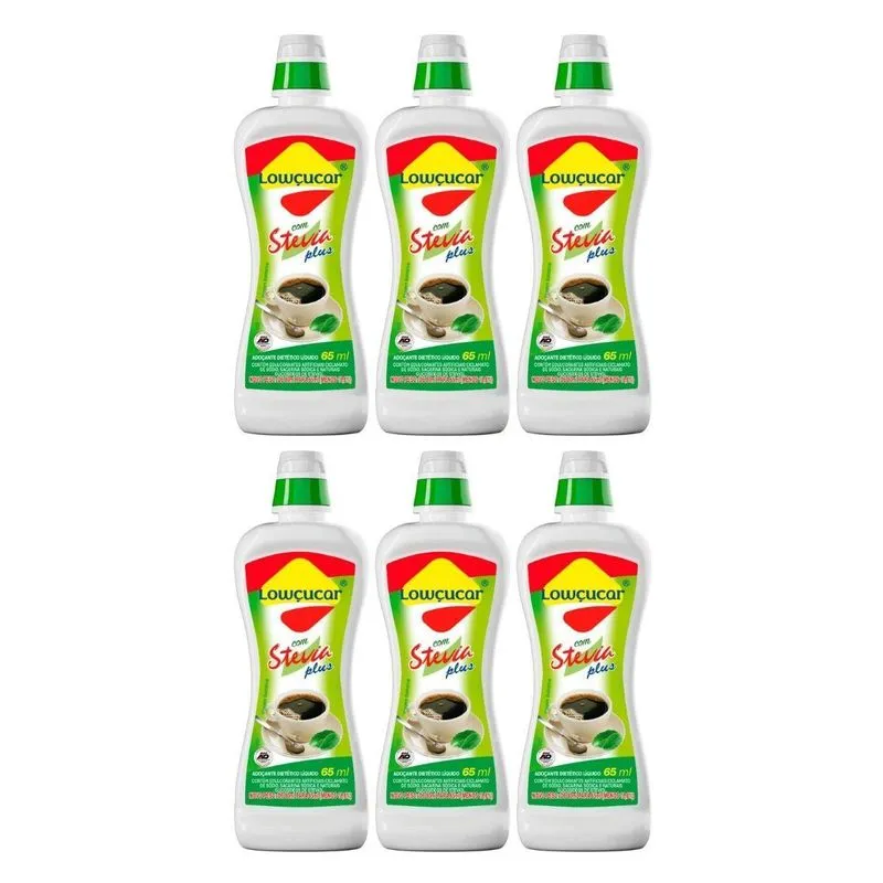 Kit 6 Adoçante Plus Com Stevia Sem Gluten Liq 65ml Lowçucar