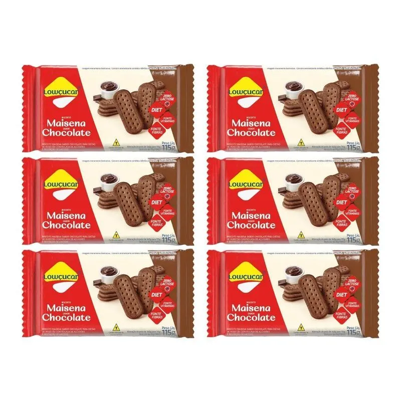 Kit 6 Biscoito Diet Zero Maisena Chocolate 115g Lowçucar