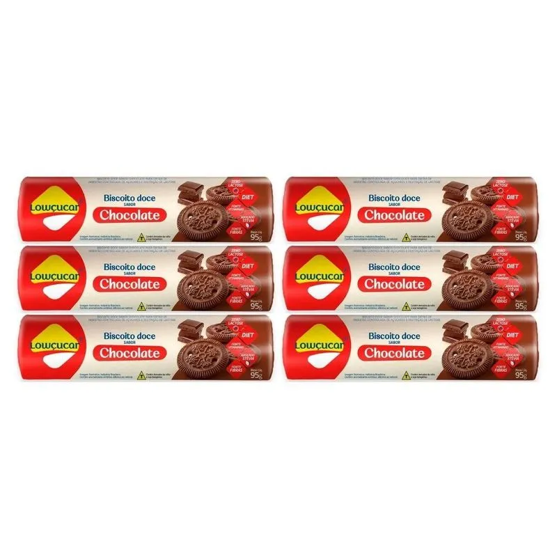Kit 6 Biscoito Doce Diet Zero Lactose Chocolate 95g Lowçucar