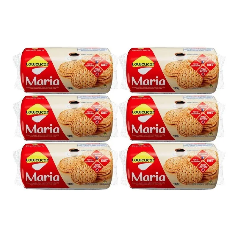 Kit 6 Biscoito Doce Diet Zero Lactose Maria 110g Lowçucar