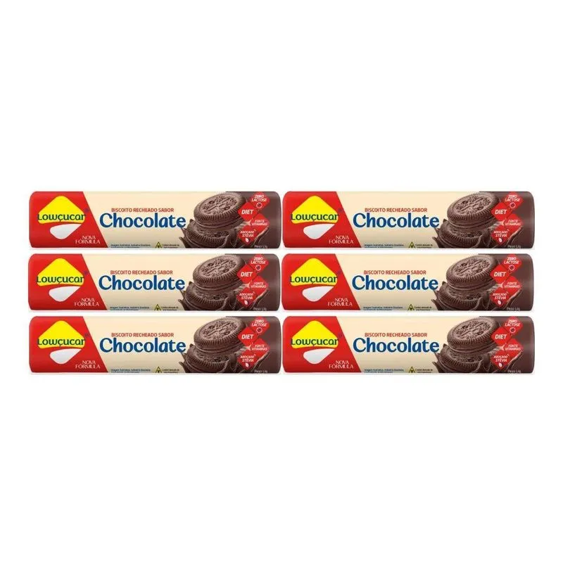 Kit 6 Biscoito Recheado Diet Zero Chocolate 120g Lowçucar