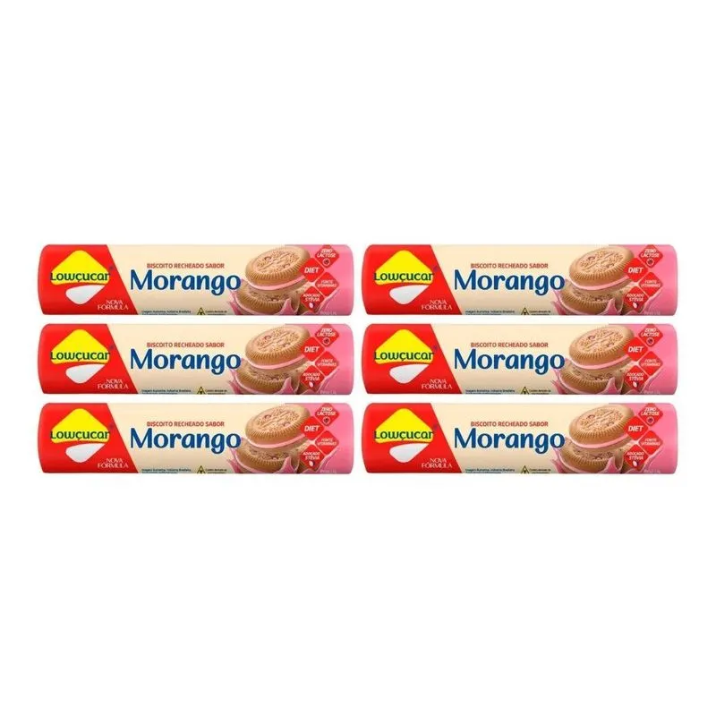Kit 6 Biscoito Recheado Diet Zero Lact Morango 120g Lowçucar