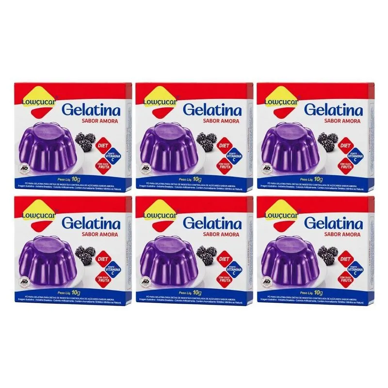 Kit 6 Gelatina Diet Amora Vit C Suco Da Fruta 10g Lowçucar