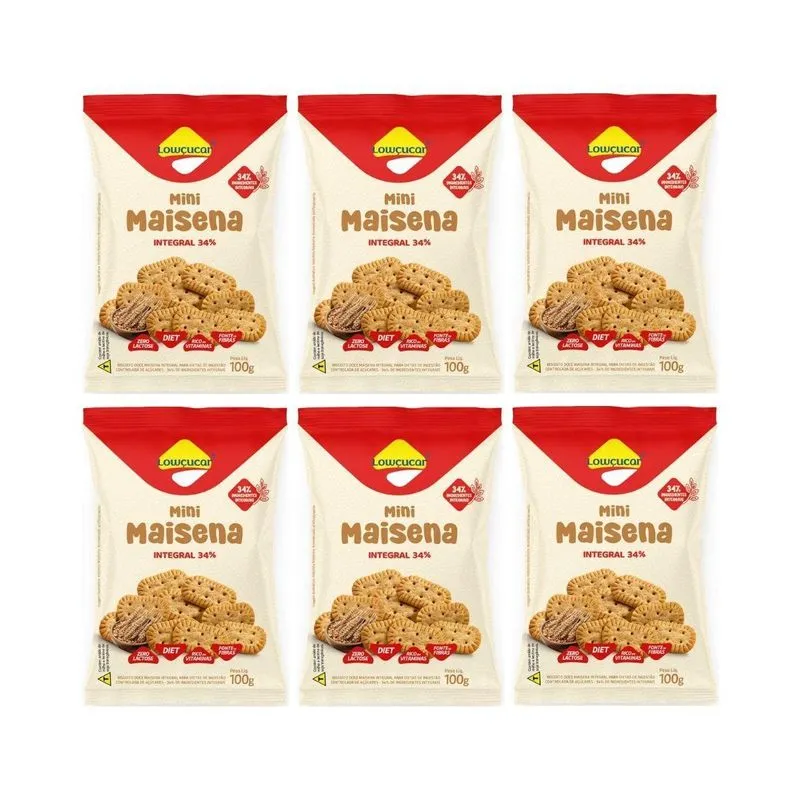 Kit 6 Mini Maisena Diet Com Fibra 34% Integral 100g Lowçucar