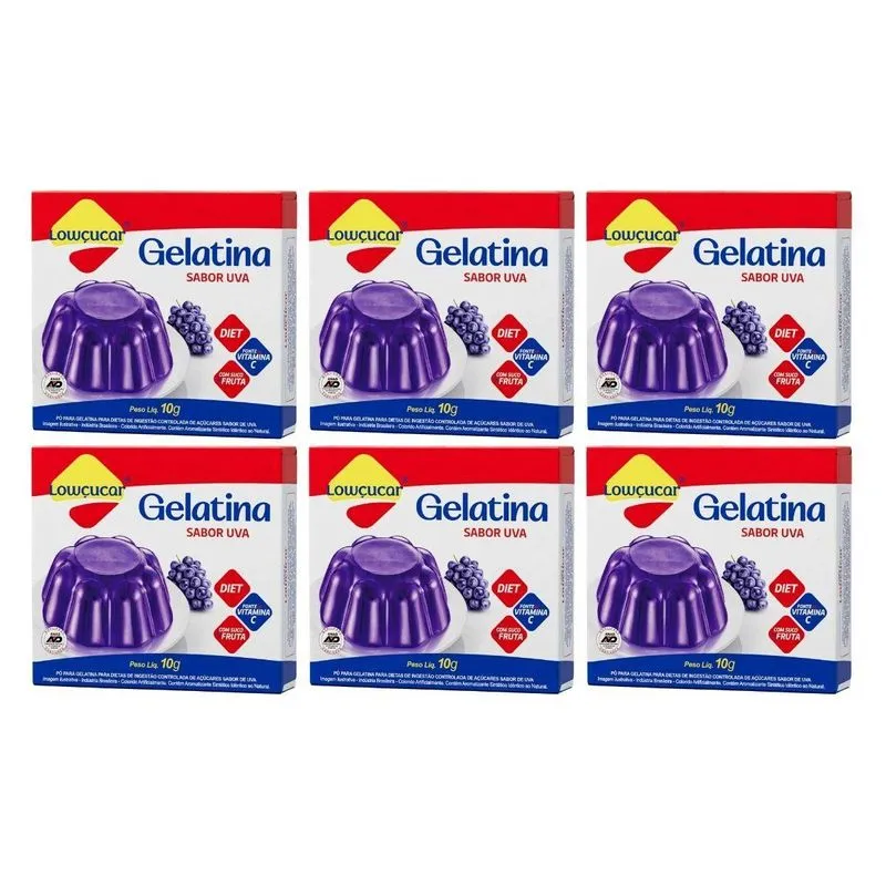 Kit 6 Gelatina Diet Vit C Uva Suco Da Fruta 10g Lowçucar