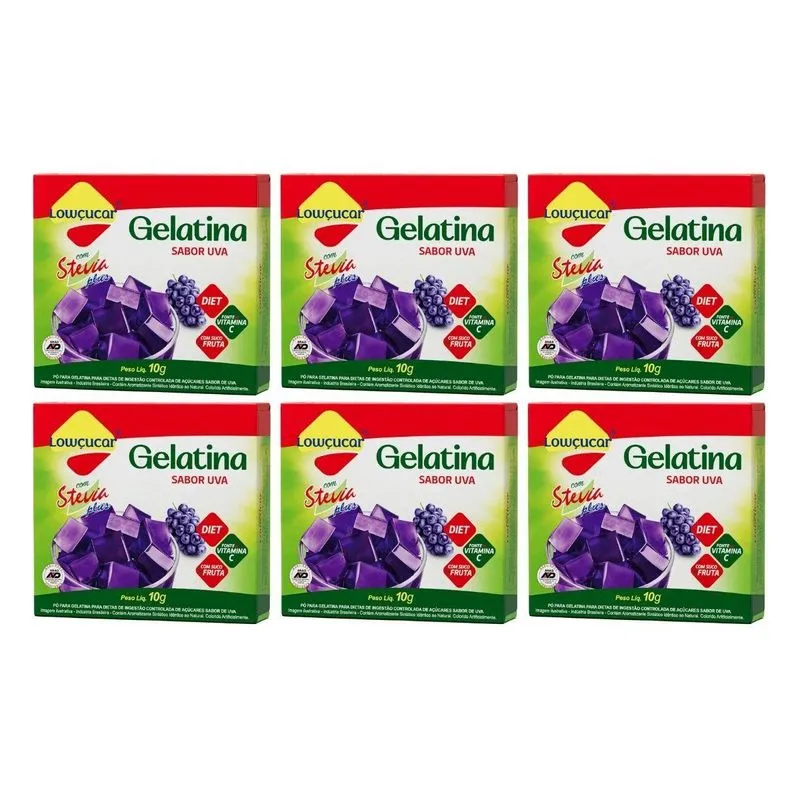 Kit 6 Gelatina Diet Plus Uva Com Stevia 10g Lowçucar