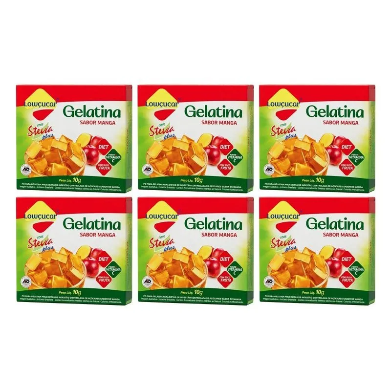 Kit 6 Gelatina Diet Vit C Plus Manga Com Stevia 10g Lowçucar