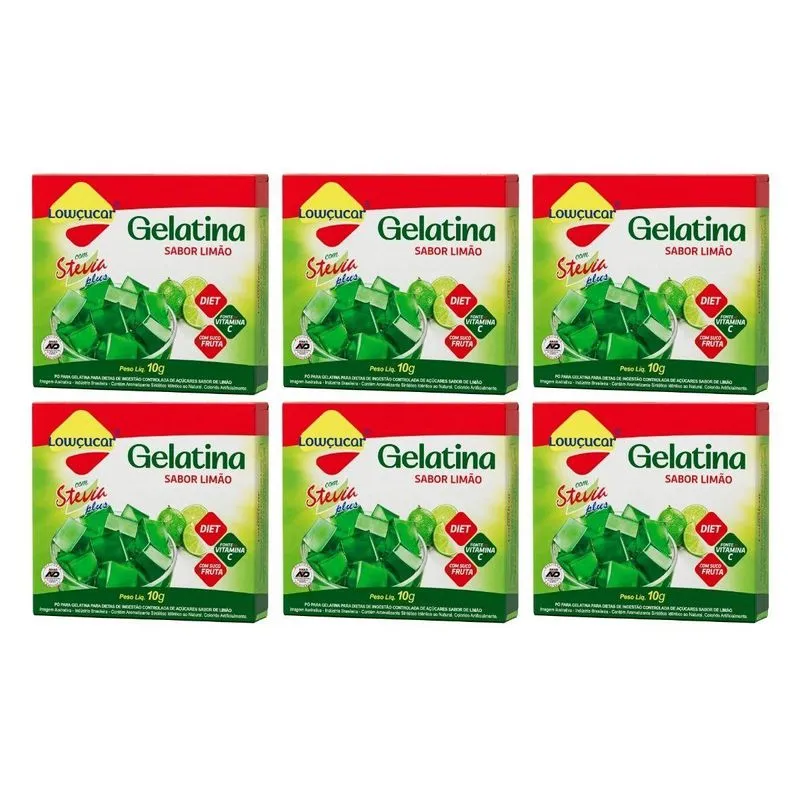 Kit 6 Gelatina Diet Vit Plus Limão Com Stevia 10g Lowçucar