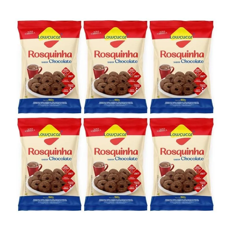 Kit 6 Rosquinha Diet Zero Lactose Chocolate 150g Lowçucar
