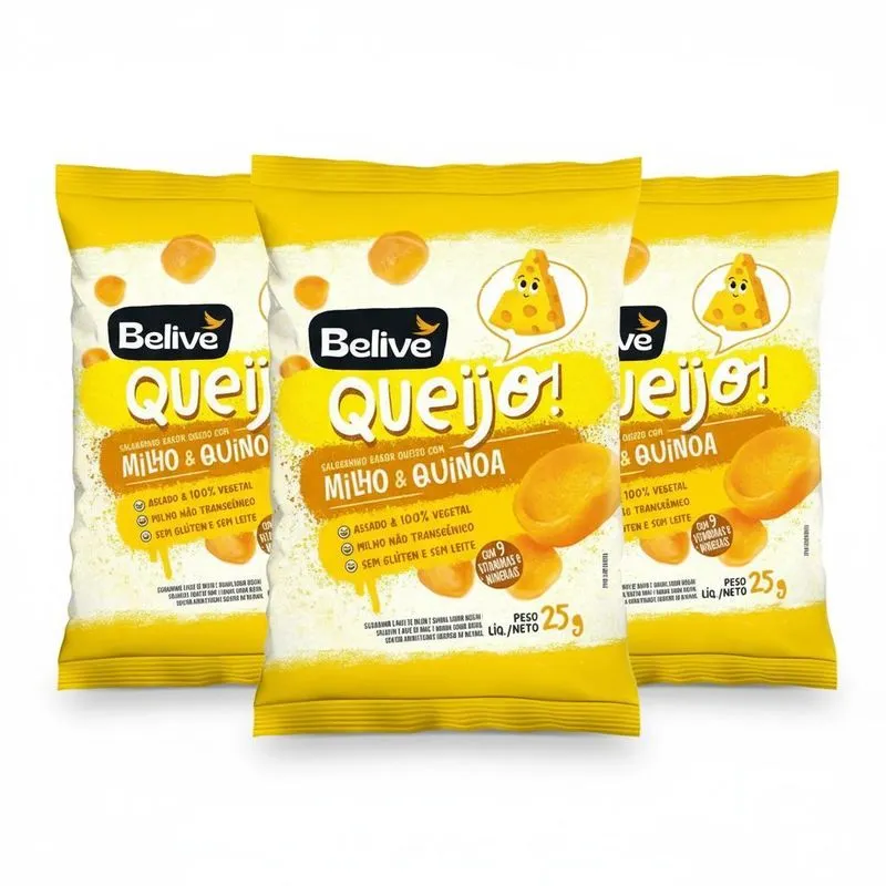 Kit 3 Salgadinho Sabor Queijo Com Milho E Quinoa 25g Belive