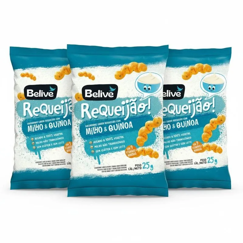 Kit 3 Salgadinho Sabor Requeijão C Milho E Quinoa 25g Belive