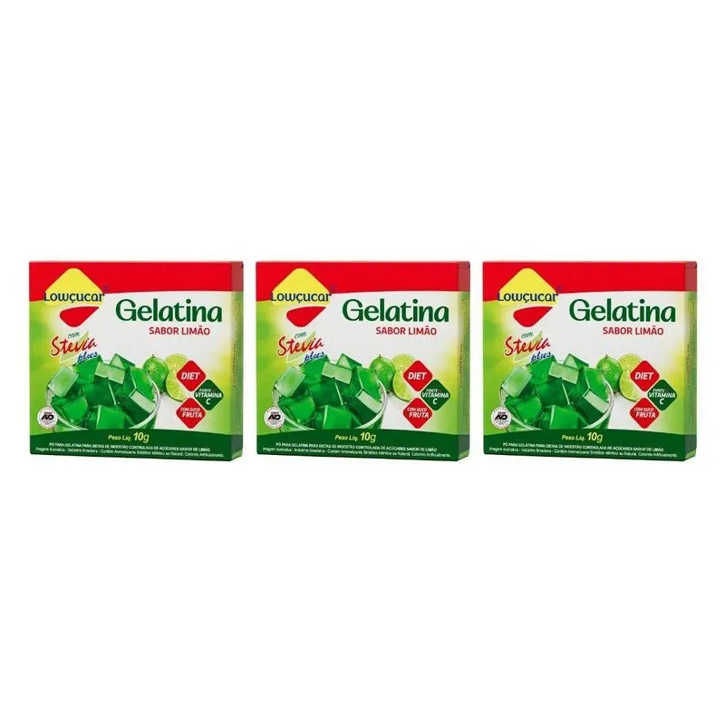 Kit 3 Gelatina Diet Vit C Plus Limão Com Stevia 10g Lowçucar