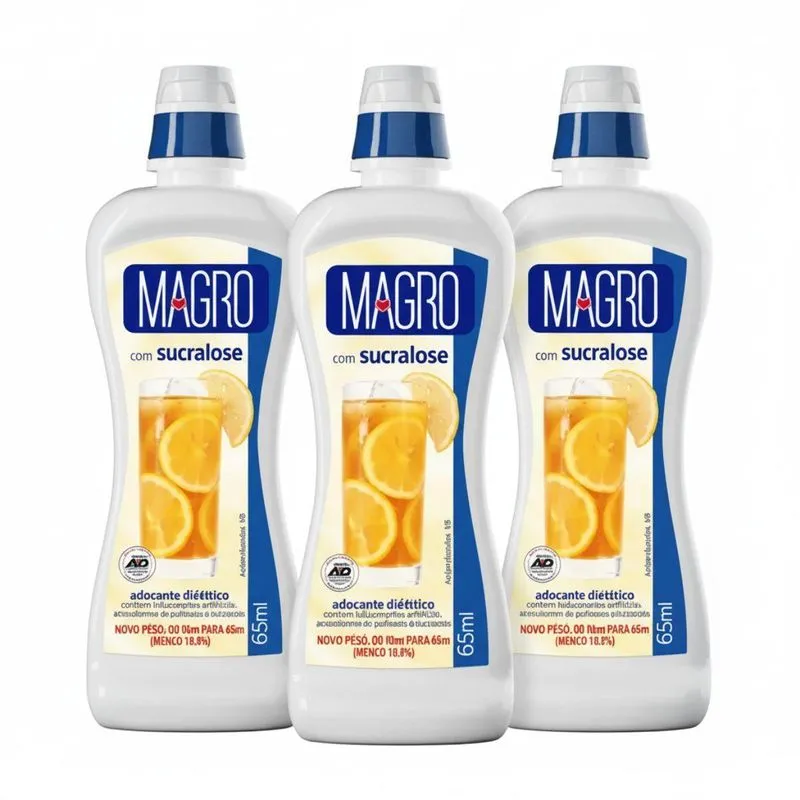 Kit 3 Adoçante Dietetico Com Sucralose Liquido 65ml Magro