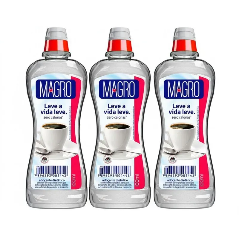 Kit 3 Adoçante Dietetico Liquido Zero Calorias 100ml Magro