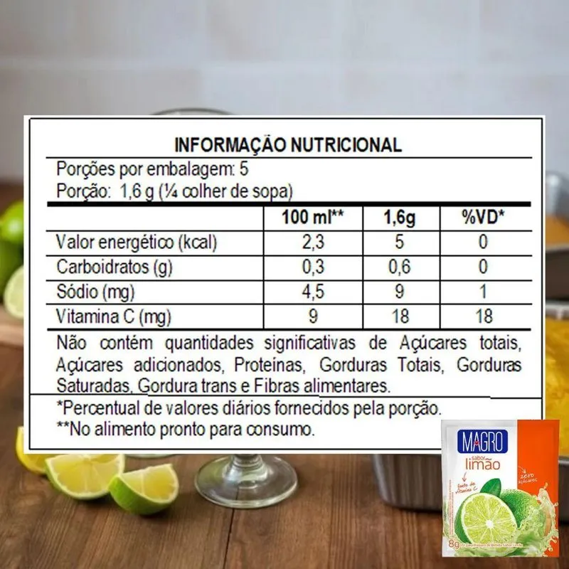 Kit 3 Refresco Diet Limão 8g Zero Aç Fonte De Vit C Magro