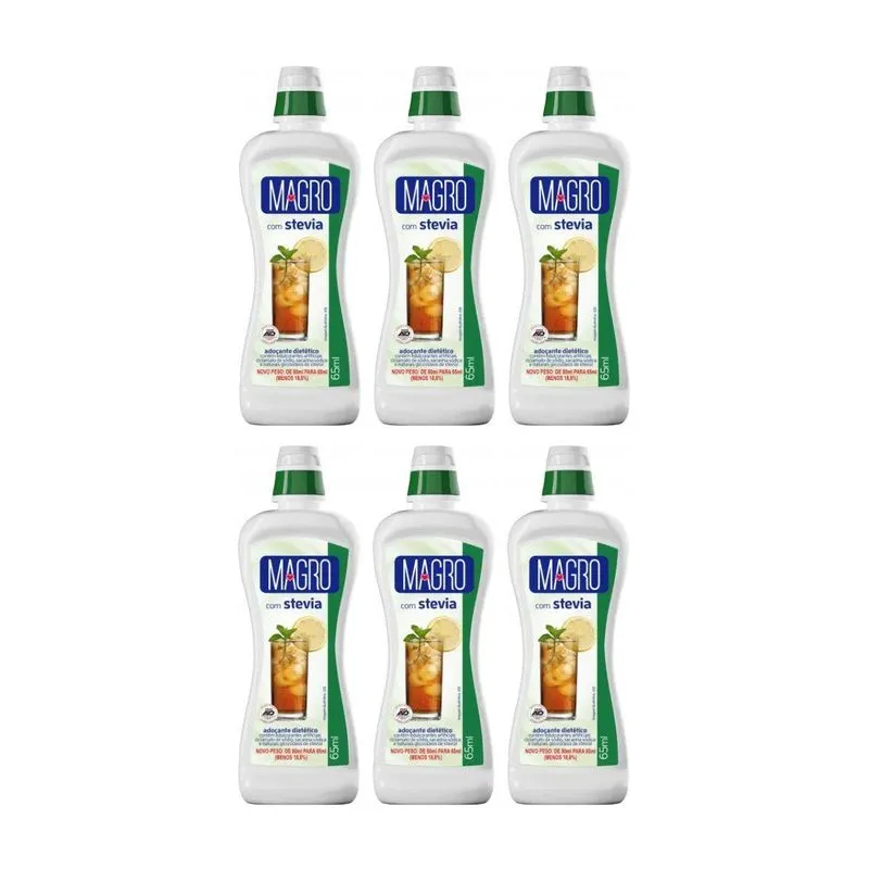 Kit 6 Adoçante Dietetico Com Stevia Liq 65ml Sem Glut Magro