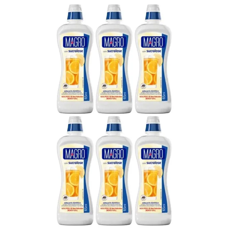 Kit 6 Adoçante Dietetico Com Sucralose Liquido 65ml Magro