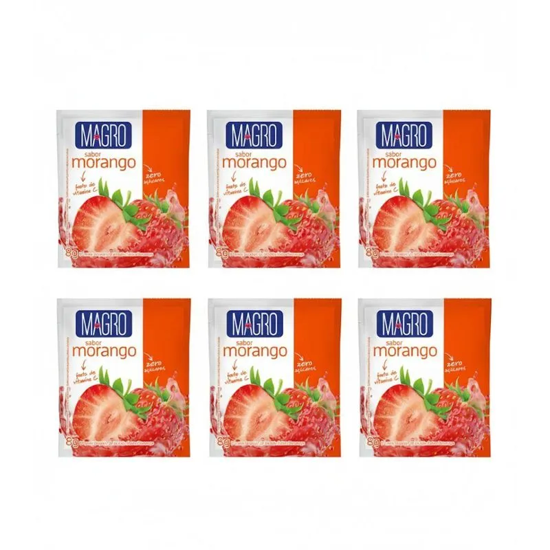 Kit 6 Refresco Diet Morango Zero Aç Fonte De Vit C 8g Magro