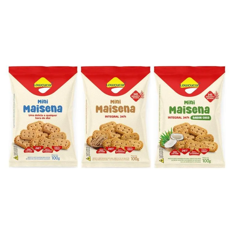 Mix 3 Sabores Mini Maisena Diet Rico Em Fibras 100g Lowçucar