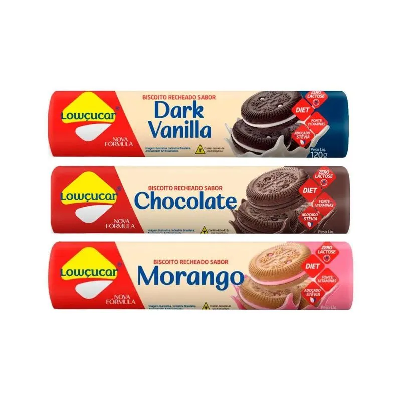 Mix 3 Biscoitos Recheado Diet Zero Lactose 120g Lowçucar