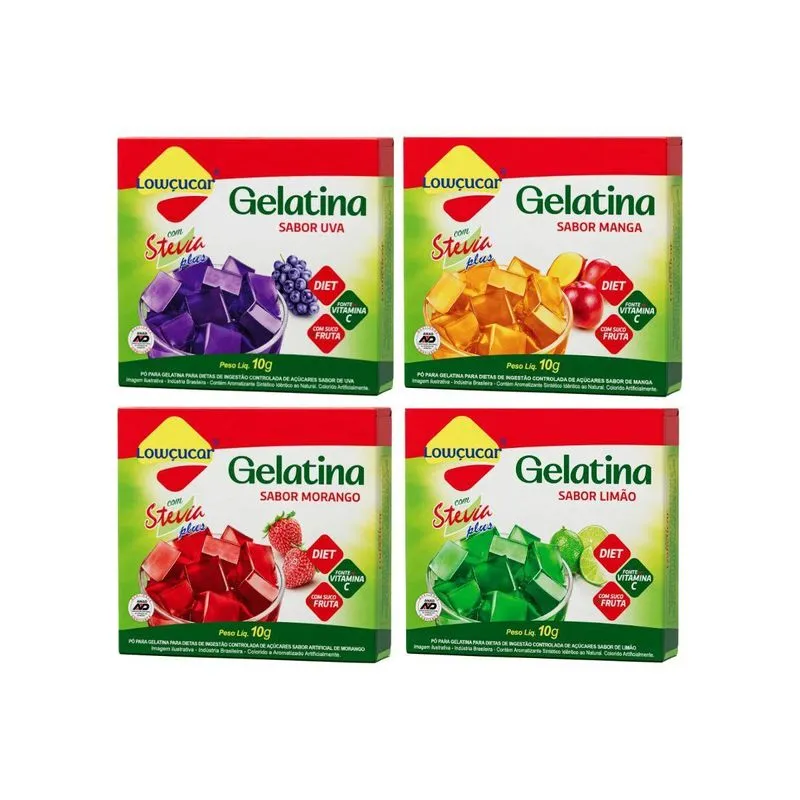 Mix 4 Gelatinas Plus Com Stevia Diet Vit C 10g Lowçucar
