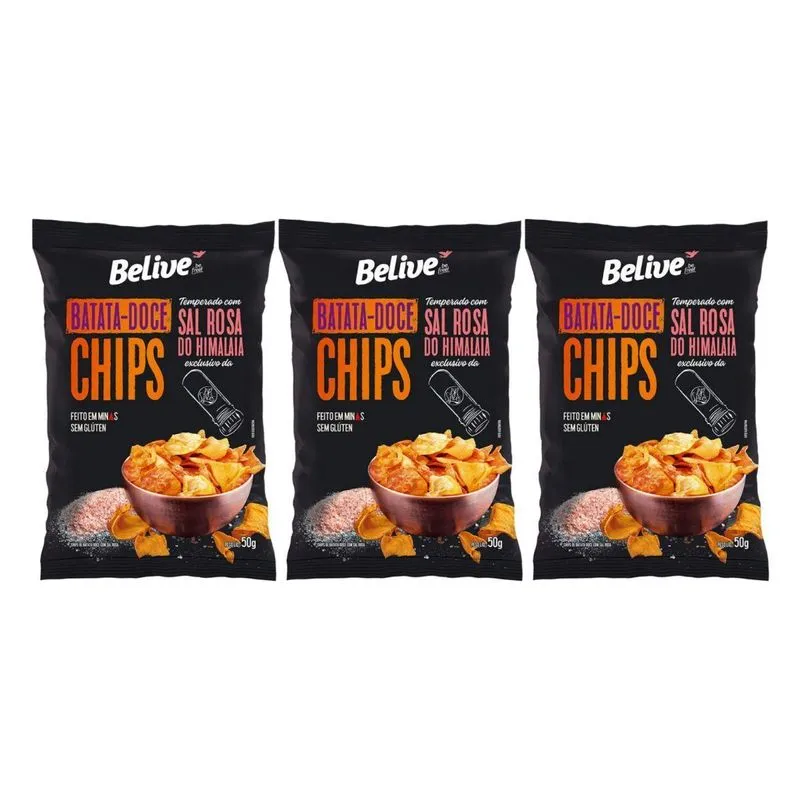 Kit 3 Chips De Batata Doce Sal Rosa Do Himalaia 50g Belive