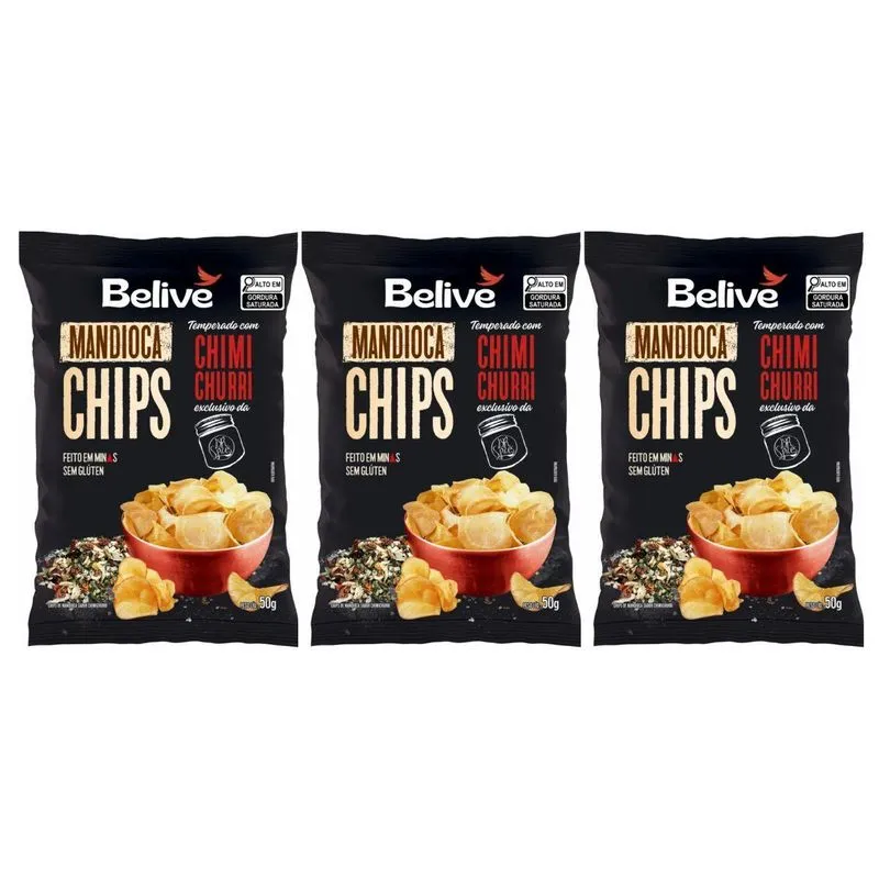 Kit 3 Chips De Mandioca Natural Chimichurri 50g Belive
