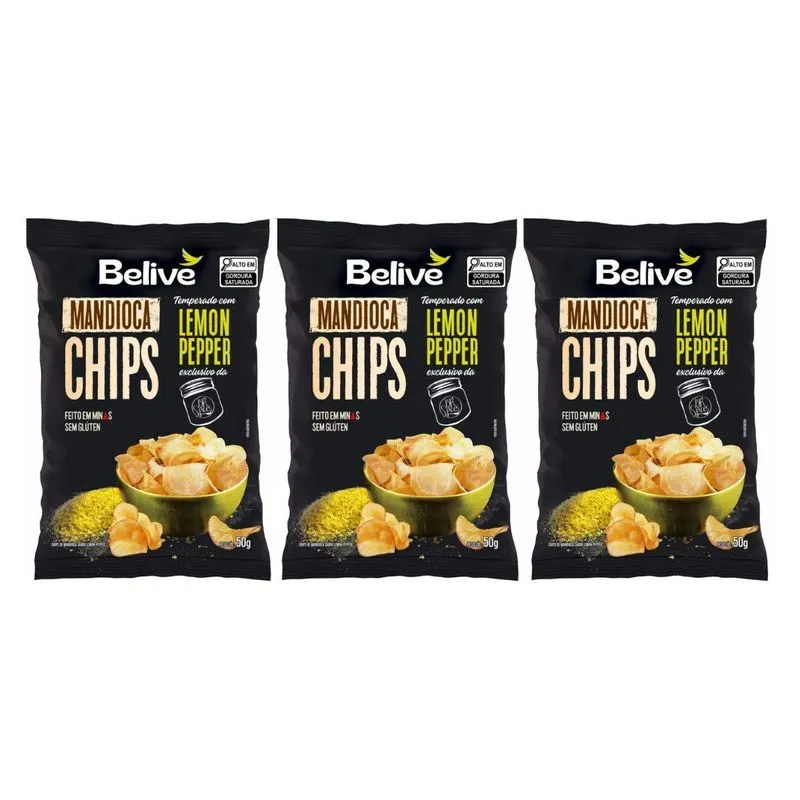 Kit 3 Chips De Mandioca Sem Gluten Lemon Pepper 50g Belive