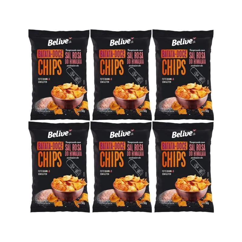Kit 6 Chips De Batata Doce Sal Rosa Do Himalaia 50g Belive