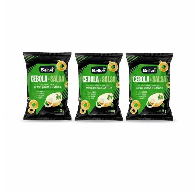 Kit 3 Snacks Cebola 100% Vegetal Sem Glut E Leite 35g Belive