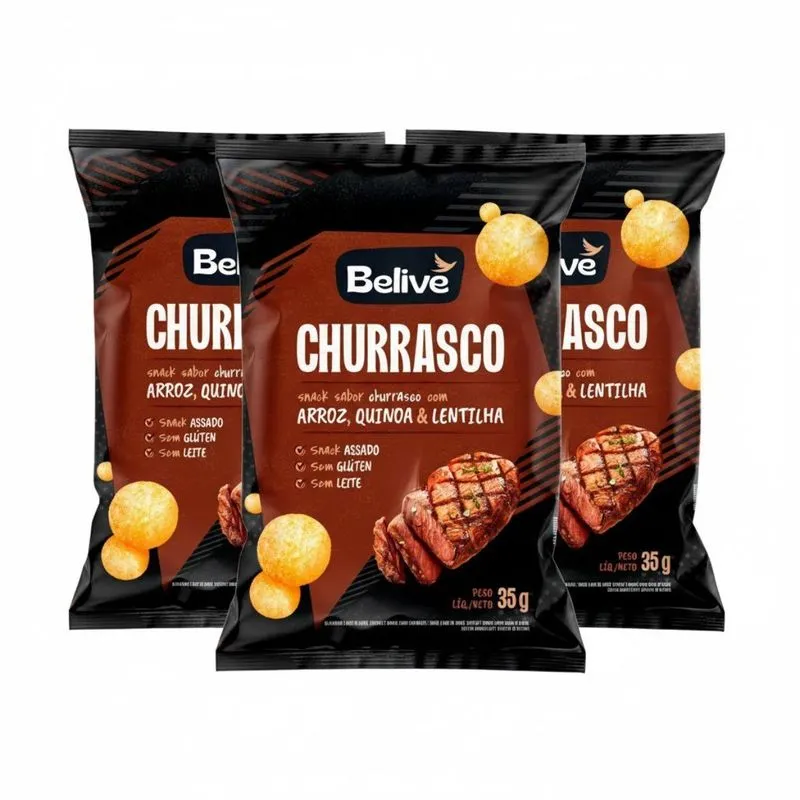 Kit 3 Snacks Assado Churrasco Sem Glut E Leite 35g Belive