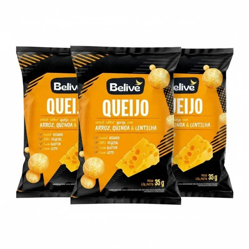 Kit 3 Snacks Queijo 100% Vegetal Sem Glut E Leite 35g Belive