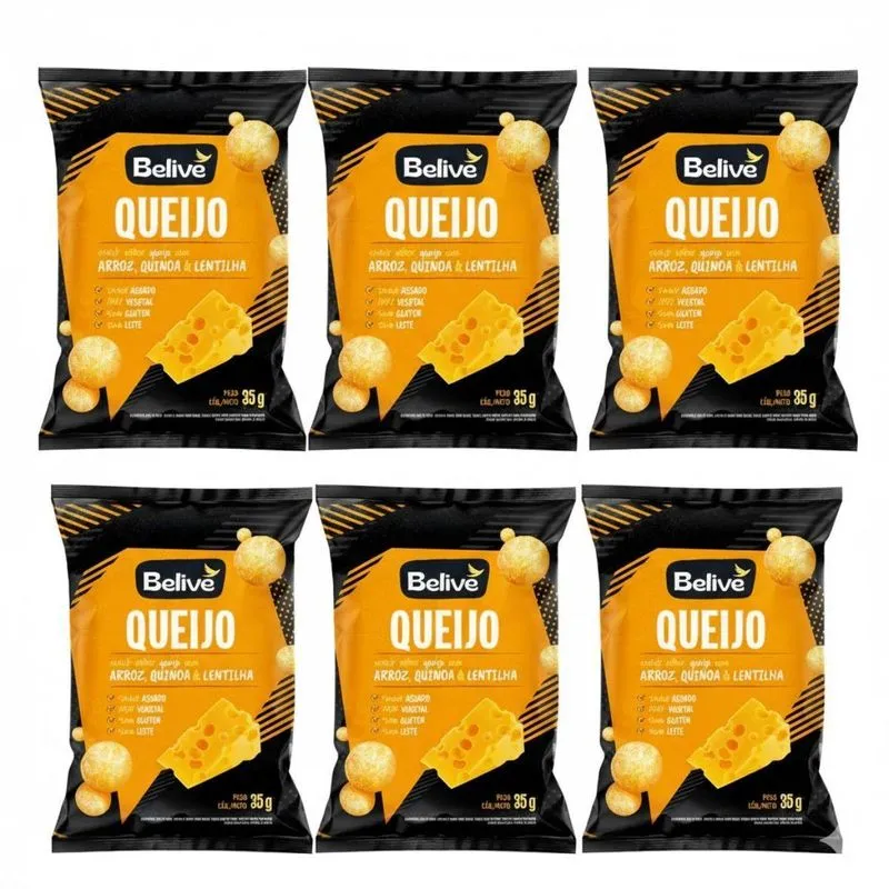 Kit 6 Snacks Queijo 100% Vegetal Sem Glut E Leite 35g Belive