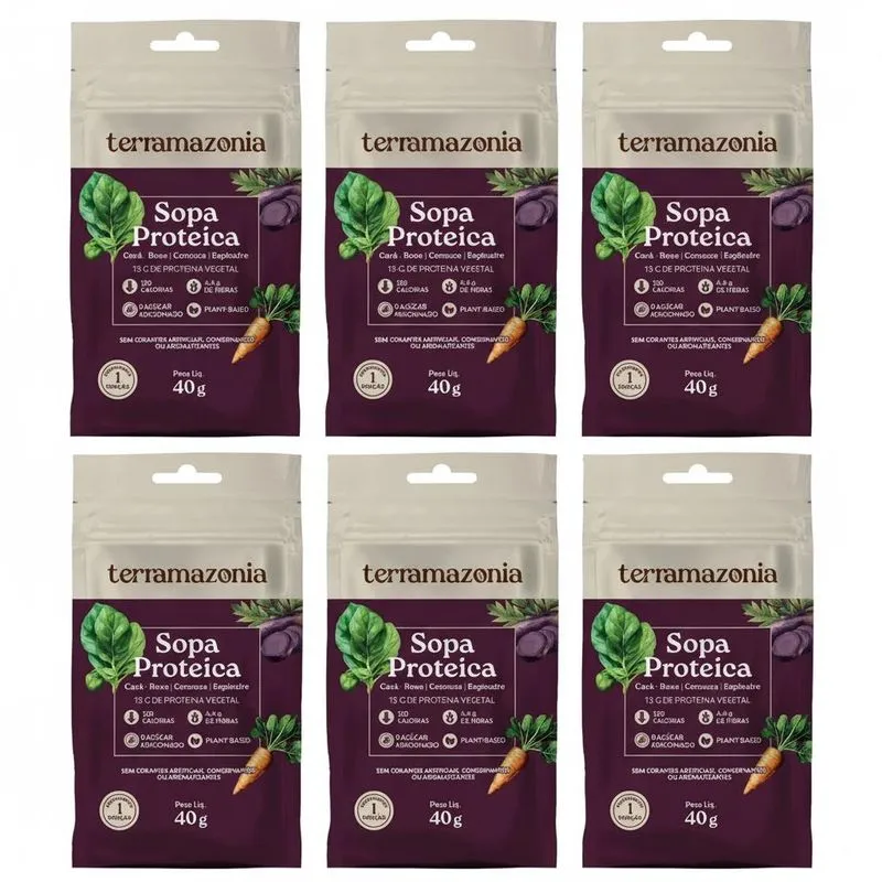 Kit 6 Sopa Proteica Cara Roxo 13g Proteina Vegetal 40g