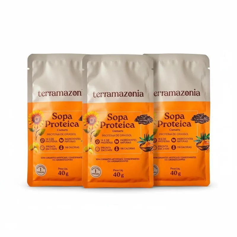 Kit 3 Sopa Proteica Cumaru 14g Proteina Vegetal Natural 40g