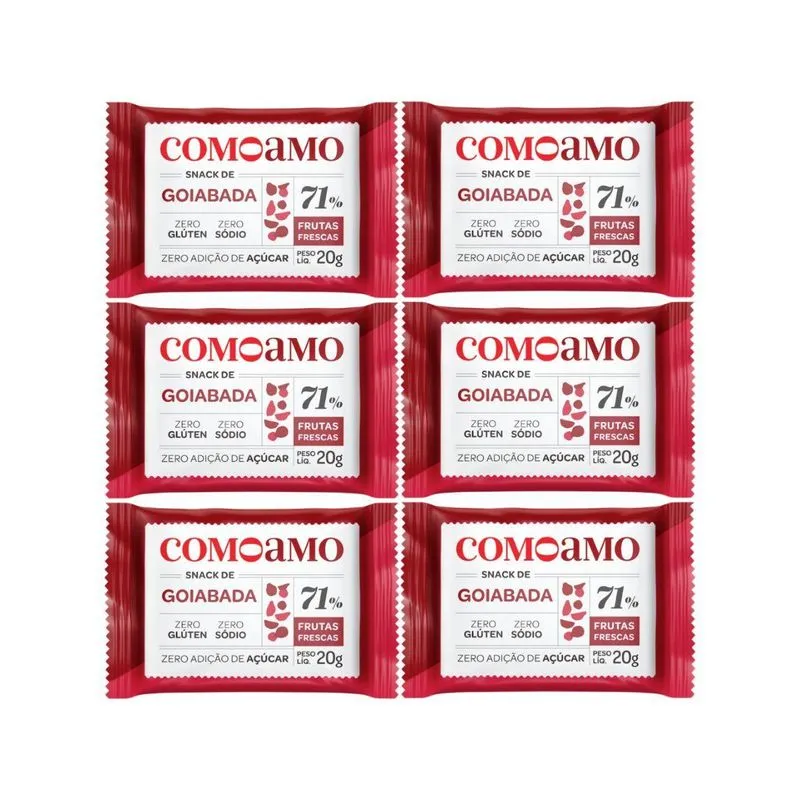 Kit 6 Goiabada Zero De Fruta Fresca Sem Gluten 20g Comoamo