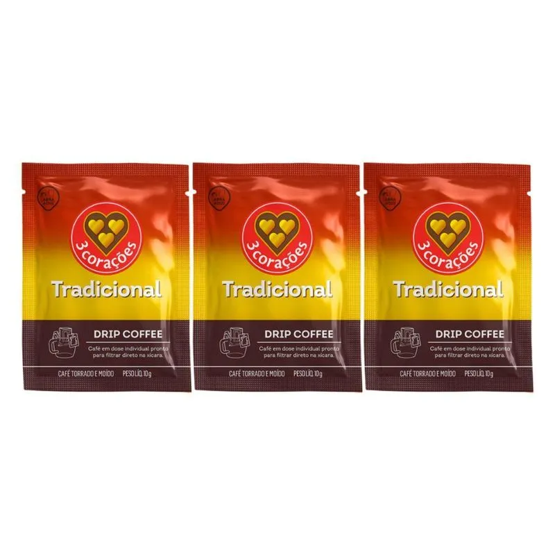 Kit 3 Café Drip Torrado E Moido Tradicional 10g Seleção