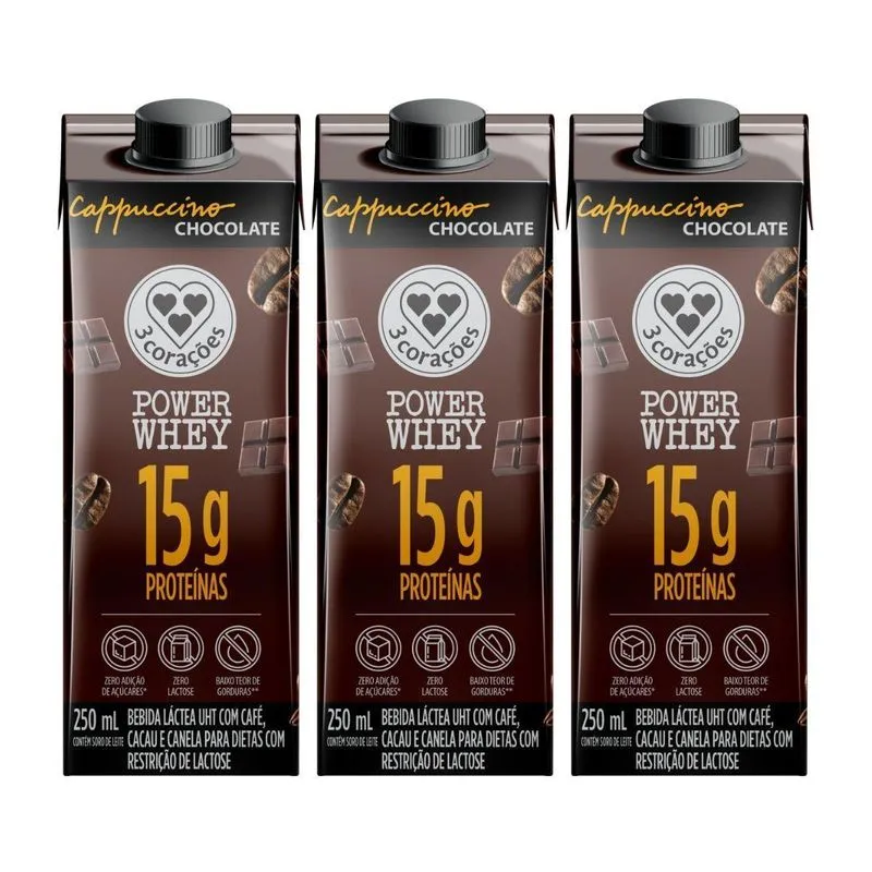 Kit 3 Cappuccino 15g Proteina Power Chocolate 250ml