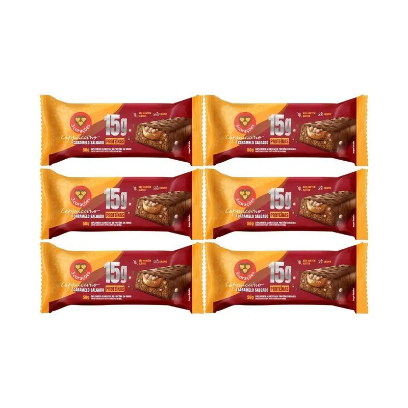 Kit 6 Barra 15g Proteina Cappuccino Caramelo Salgado 50g
