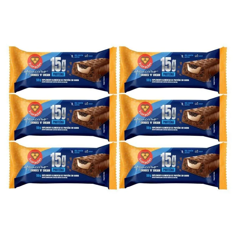 Kit 6 Barra 15g Proteina Cappuccino Cookies Cream 50g