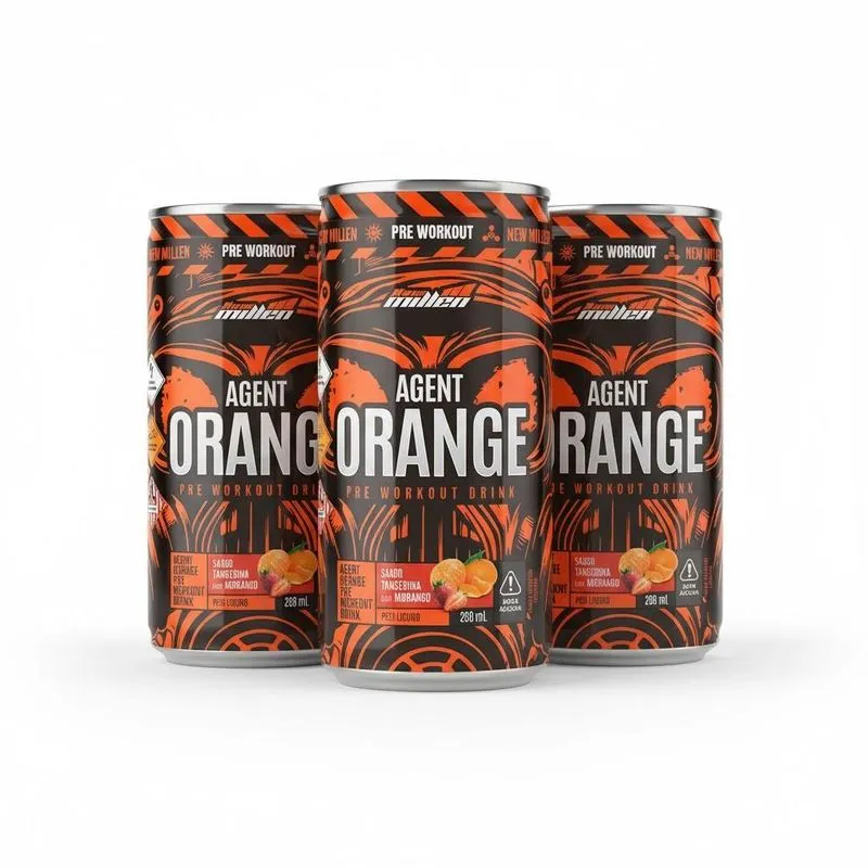 Kit 3 Agent Orange Energy Drink Tangerina Com Morango 269ml