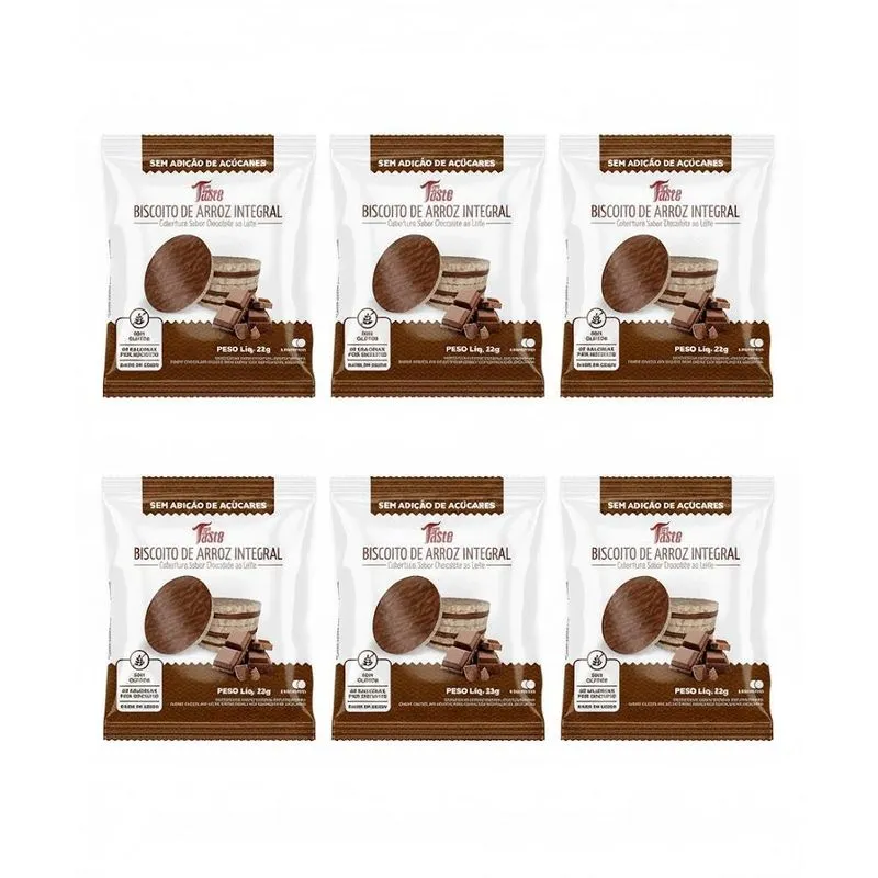 Kit6 Biscoito De Arroz C Cobertura De Chocolate Integral 22g