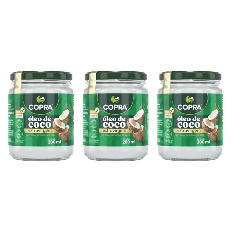Kit 3 Oleo De Coco Extravirgem 200ml Sem Gluten Vegano