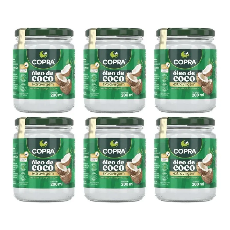 Kit 6 Oleo De Coco Extravirgem 200ml Sem Gluten Vegano